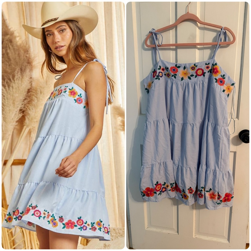 Savanna Jane Light Blue Floral Embroidered Dress